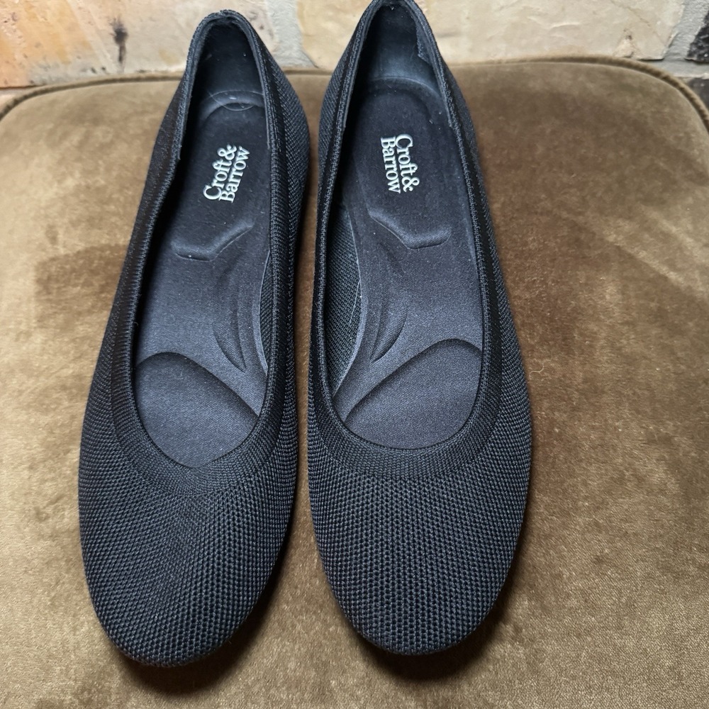 Croft & Barrow Sonya Comfort Knit 7.5 Women's Shoe Flat Slip On Black